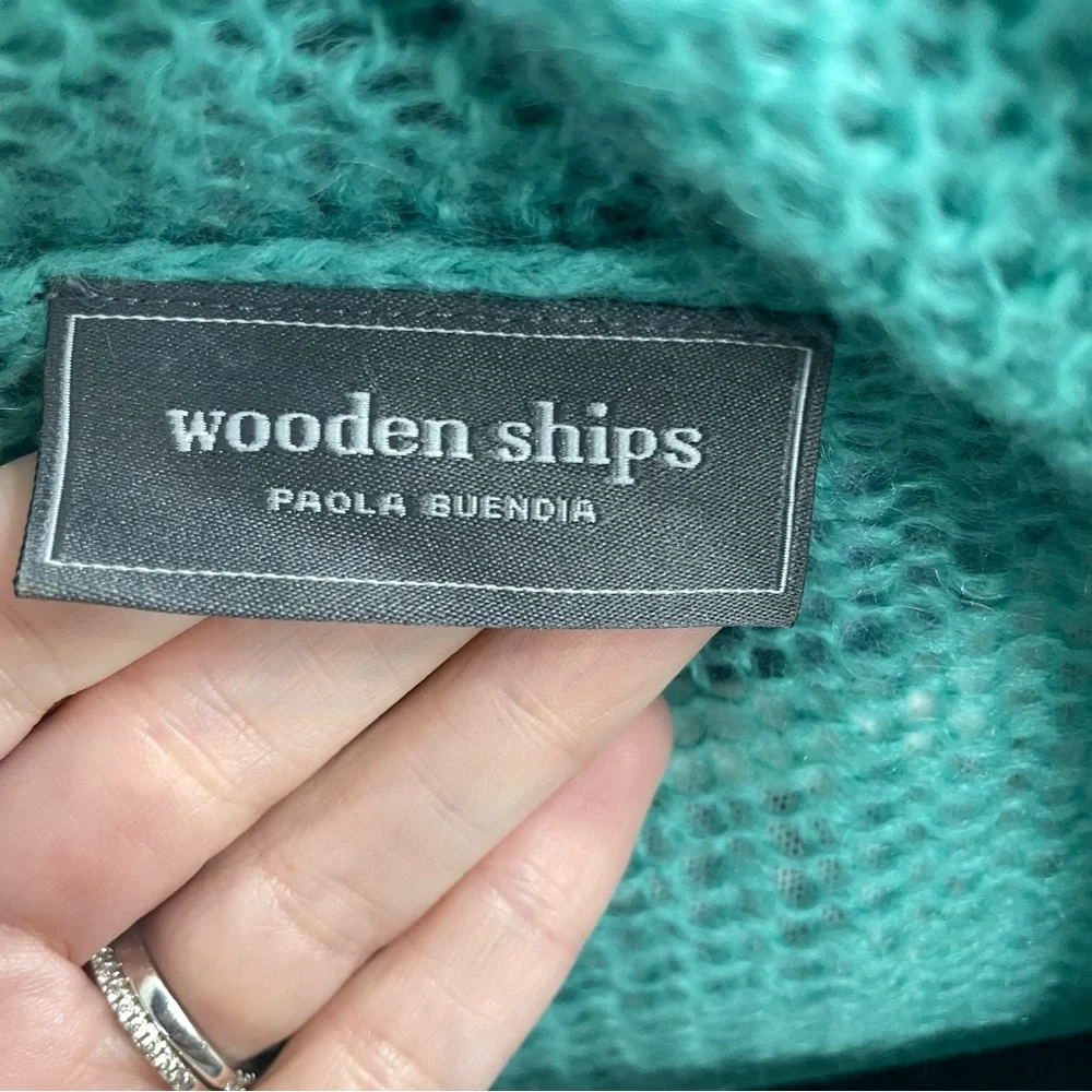 Wooden Ships Seafoam Green Lightweight Airy Open Front Cardigan Mohair Wool